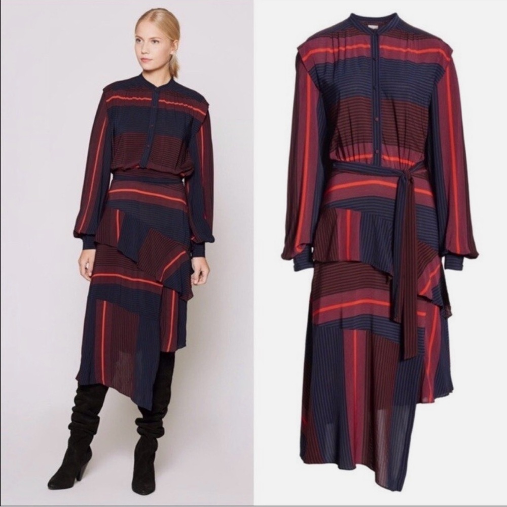 Joie Navy and Burgundy Striped Midi Dress
